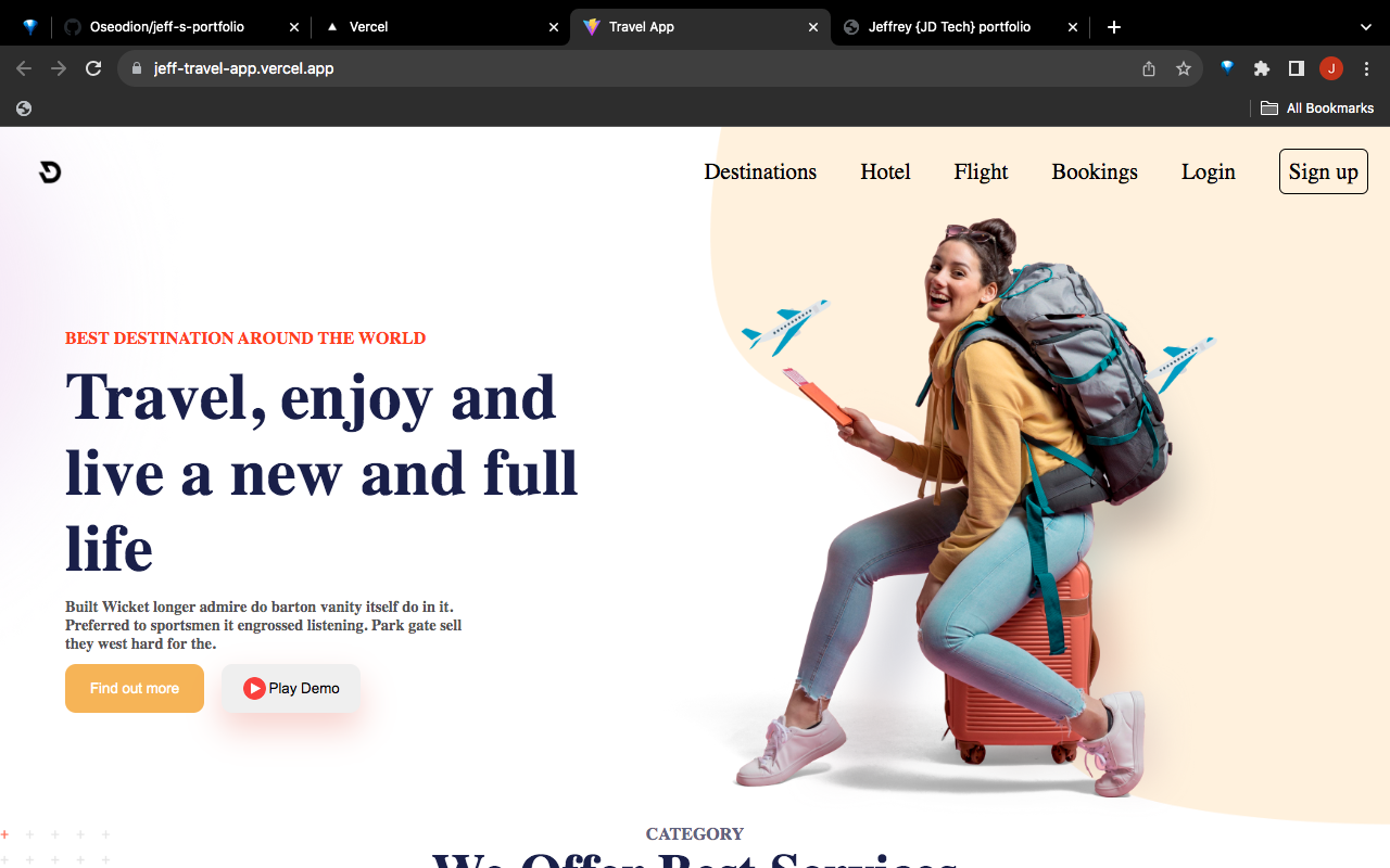 Travel Agency Home page website screenshot